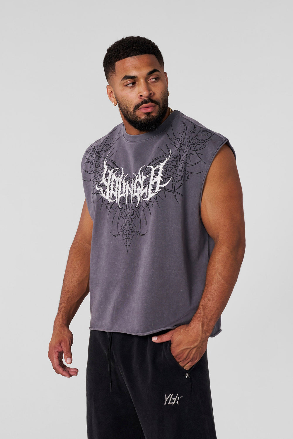 3027 Playera YoungLA Sin Mangas Dark Wave Cut-Offs