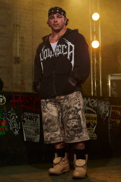 Sudadera Zip-Up YoungLA Hardstyle Black Wash