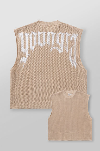 Drop Shoulder Knit Cut-Off Tan