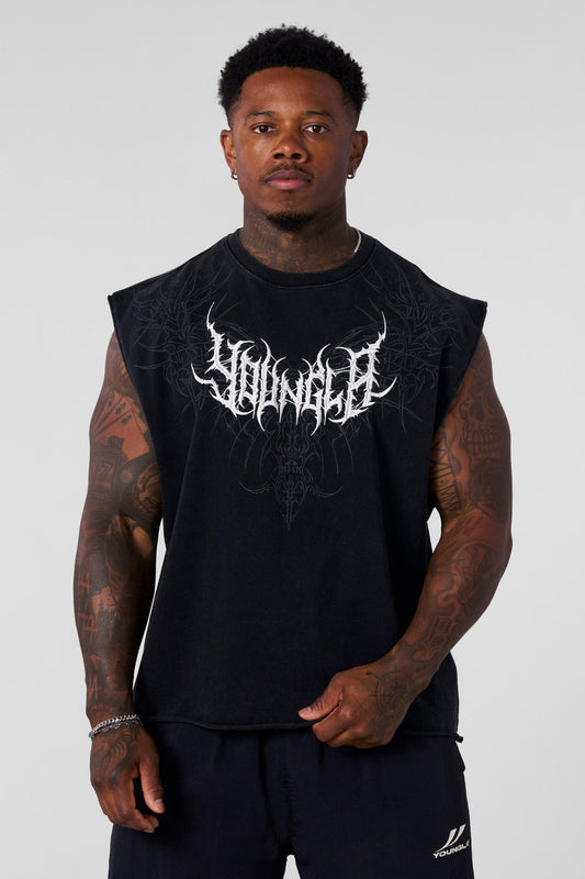 3027 Playera YoungLA Sin Mangas Dark Wave Cut-Offs