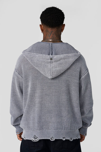 Rave Knit Hoodies Grey Wash